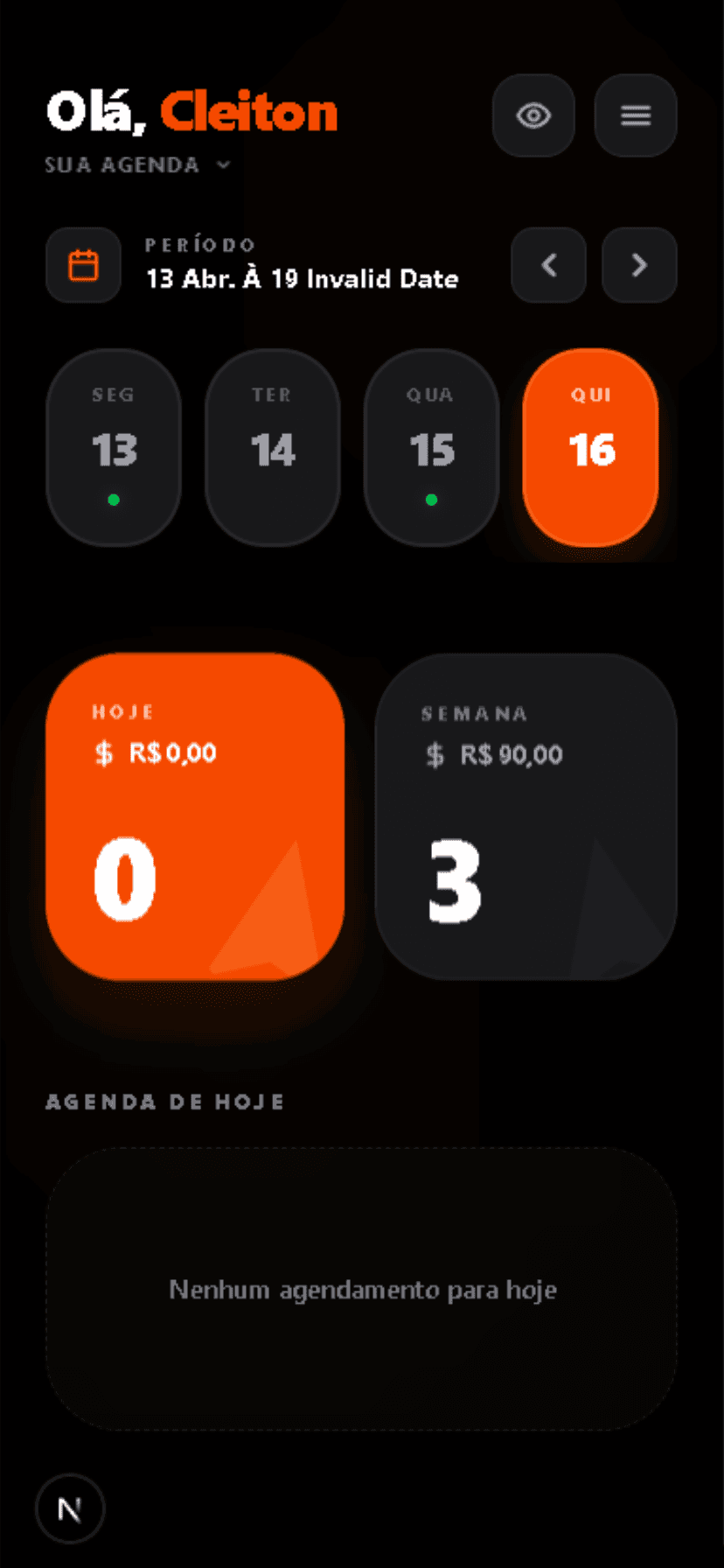 Interface do BarberCenter